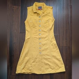 Easy Jeans Yellow Denim Sleeveless Button Down Dress (Size 12 Kids) Xs womans??